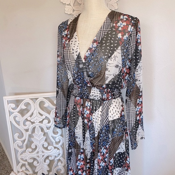 Tommy Hilfiger multicolor asymmetric dress long sleeve size M Smock Chiffon Midi - Picture 9 of 15